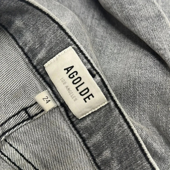 Agolde Nico Jeans Denim High Rise Slim Fit Button Fly Risk Light Gray Size 24 - Picture 8 of 11